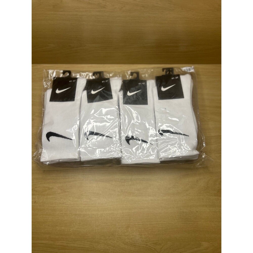 Nike Crew Socks 4-Pack White Black Swoosh Size 41-47 New